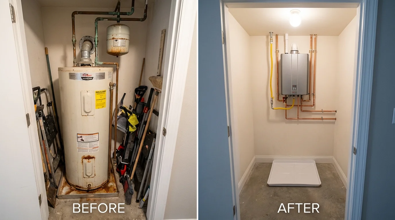 Tank water heater versus wall-mounted tankless unit comparison for Remington, IN homeowners